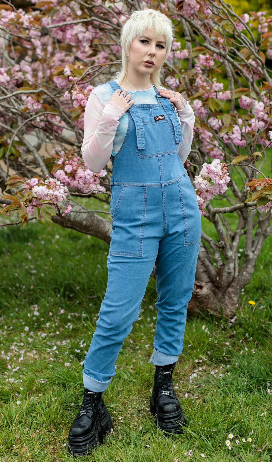 Run And Fly Blue Stone Wash Stretch Denim Dungarees