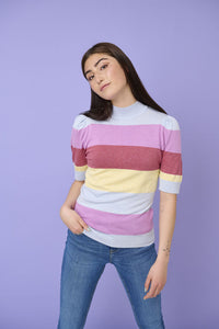 Byoung Bypimba Puff Sleeve Fine Knit Top Stripe