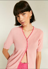 Load image into Gallery viewer, Pink Fine Knit Cardigan With Contrasting Trim
