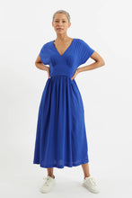Load image into Gallery viewer, Unity Moss Crepe V Neck Midi Dress Blue
