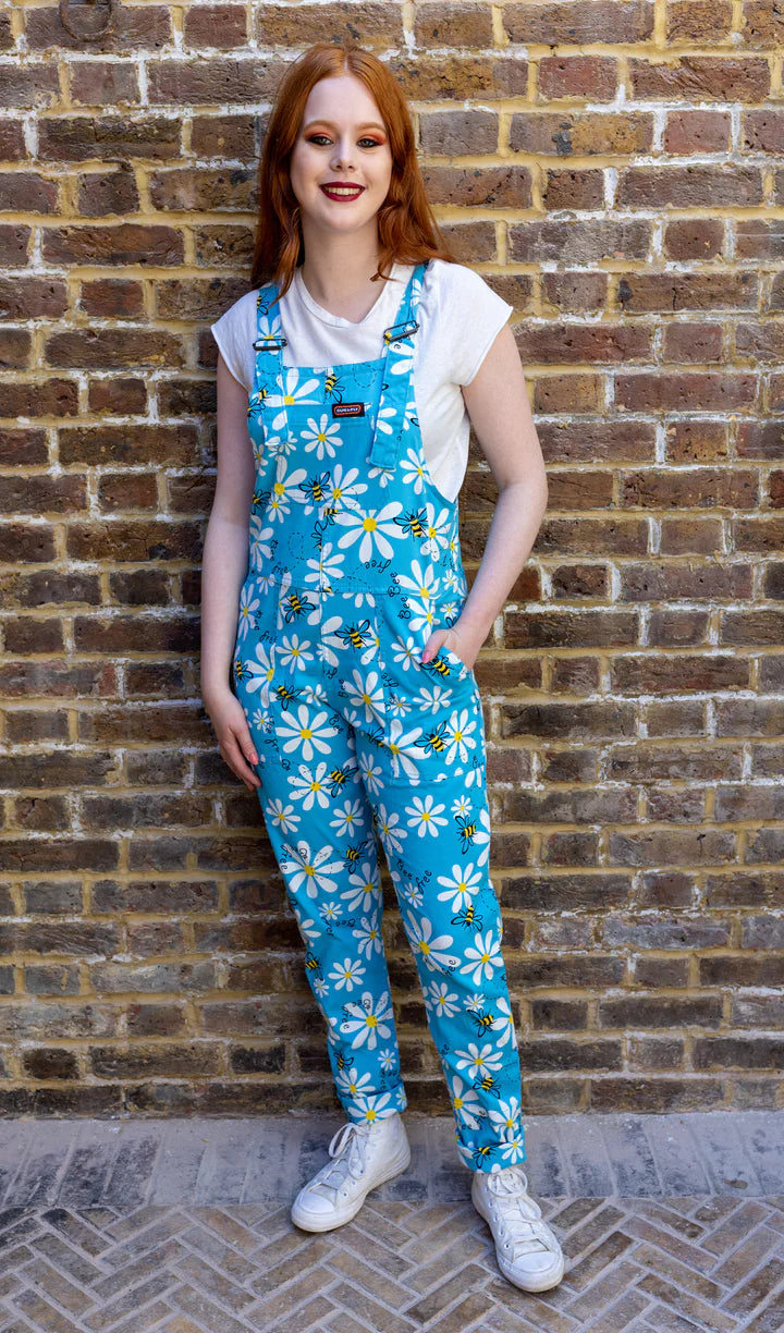 Run And Fly Bee Free Blue Stretch Twill Dungarees
