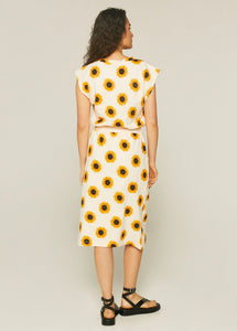 Sunflowers Print Plush Midi Dress