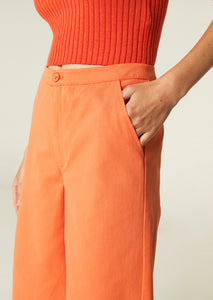 Orange Mid-Rise Twill Bermuda Shorts With Pockets