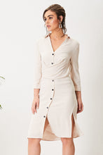 Load image into Gallery viewer, Nude Satin Lined Midi Shirt Dress
