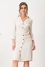 Load image into Gallery viewer, Nude Satin Lined Midi Shirt Dress
