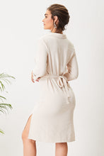 Load image into Gallery viewer, Nude Satin Lined Midi Shirt Dress
